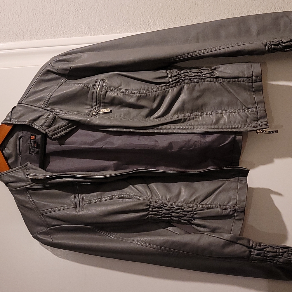 G by Guess grey faux leather jacket Size XL